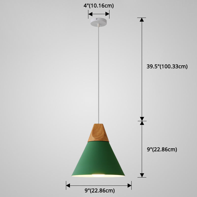 Metal Tapered Hanging Light Nordic Style 1 Light Restaurant Ceiling Pendant Lamp with Wooden Top Clearhalo 'Ceiling Lights' 'Modern Pendants' 'Modern' 'Pendant Lights' 'Pendants' Lighting' 2579844