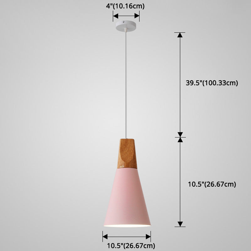 Metal Tapered Hanging Light Nordic Style 1 Light Restaurant Ceiling Pendant Lamp with Wooden Top Clearhalo 'Ceiling Lights' 'Modern Pendants' 'Modern' 'Pendant Lights' 'Pendants' Lighting' 2579847
