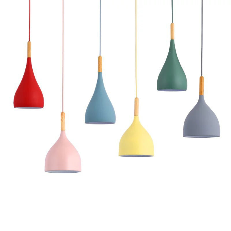 Metal Teardrop Hanging Light Nordic Style 1 Light Restaurant Ceiling Pendant Lamp with Wooden Top Clearhalo 'Ceiling Lights' 'Modern Pendants' 'Modern' 'Pendant Lights' 'Pendants' Lighting' 2579899