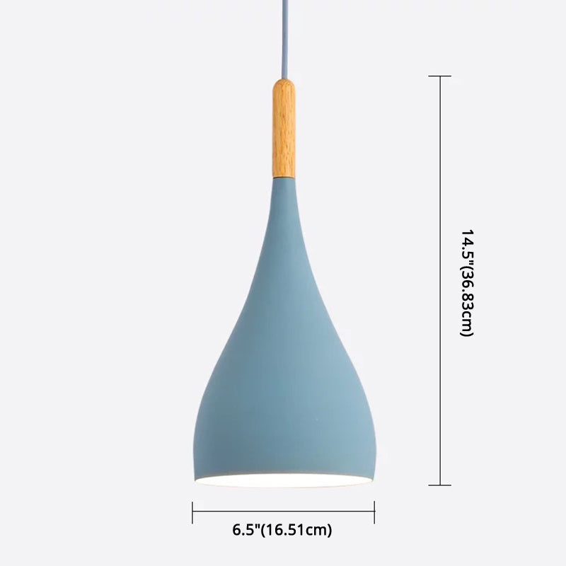 Metal Teardrop Hanging Light Nordic Style 1 Light Restaurant Ceiling Pendant Lamp with Wooden Top Clearhalo 'Ceiling Lights' 'Modern Pendants' 'Modern' 'Pendant Lights' 'Pendants' Lighting' 2579915