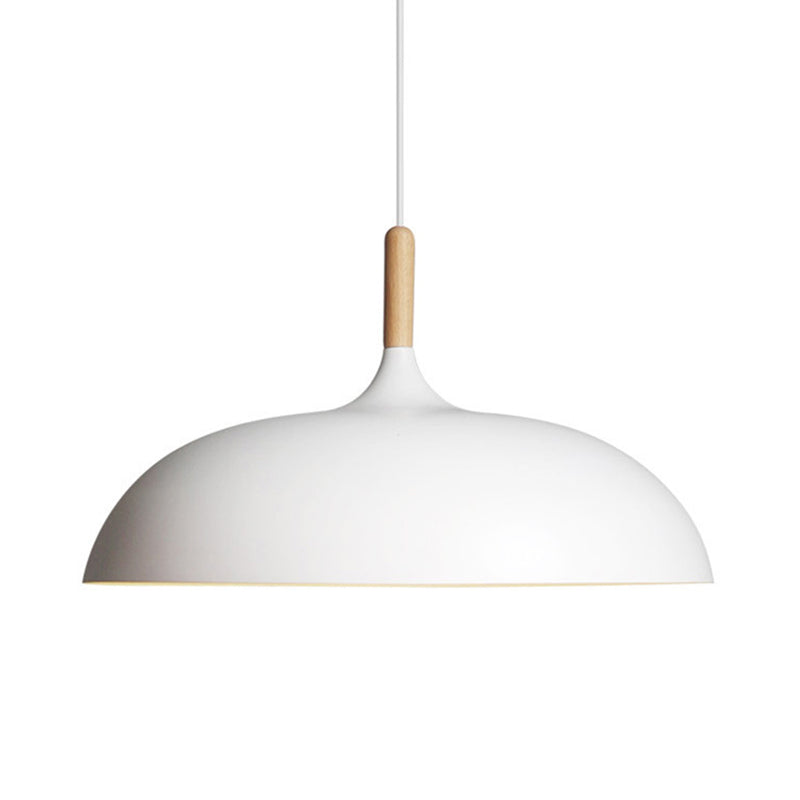 Dome Dining Room Drop Pendant Modern Style Metal 1 Light Hanging Ceiling Light with Wooden Top Clearhalo 'Ceiling Lights' 'Modern Pendants' 'Modern' 'Pendant Lights' 'Pendants' Lighting' 2579947