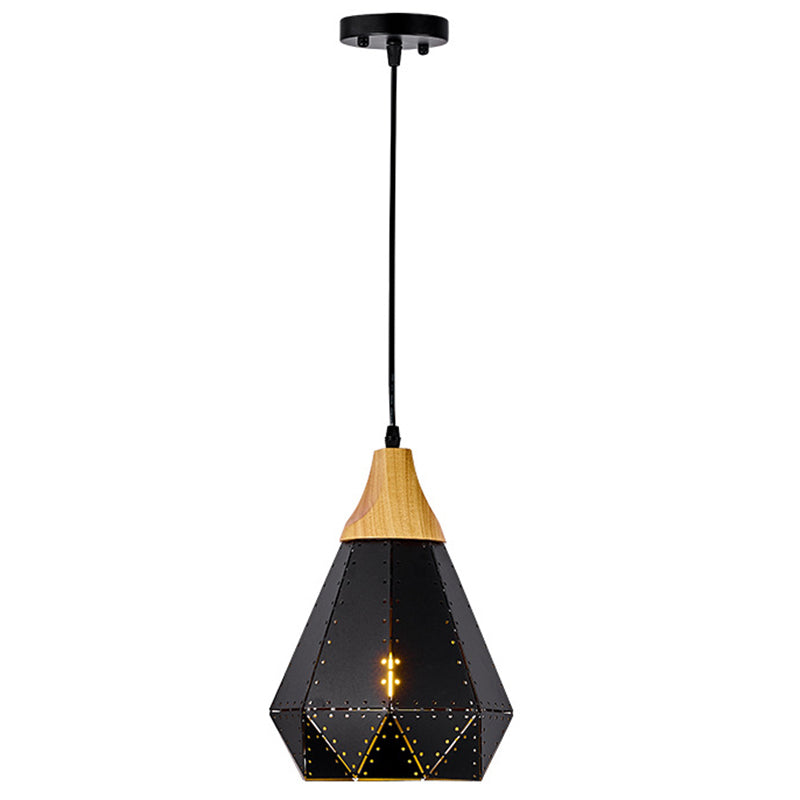 Diamond Dining Room Drop Pendant Modern Style Metal 1 Light Hanging Ceiling Light Black 9" Clearhalo 'Art Deco Pendants' 'Black' 'Cast Iron' 'Ceiling Lights' 'Ceramic' 'Crystal' 'Industrial Pendants' 'Industrial' 'Metal' 'Middle Century Pendants' 'Pendant Lights' 'Pendants' 'Rustic Pendants' 'Tiffany' Lighting' 2579978