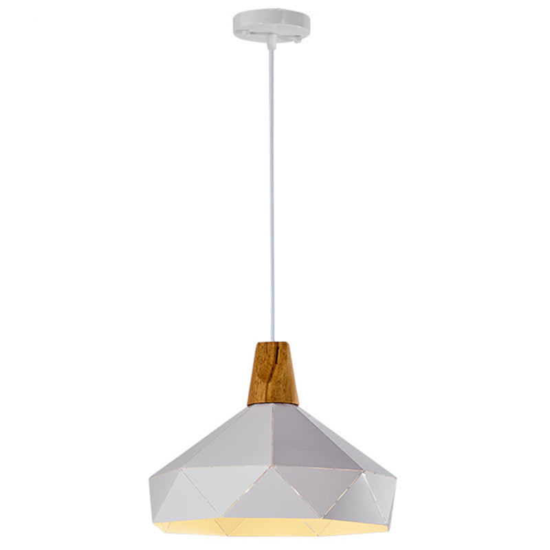 Diamond Dining Room Drop Pendant Modern Style Metal 1 Light Hanging Ceiling Light White 12.5" Clearhalo 'Art Deco Pendants' 'Black' 'Cast Iron' 'Ceiling Lights' 'Ceramic' 'Crystal' 'Industrial Pendants' 'Industrial' 'Metal' 'Middle Century Pendants' 'Pendant Lights' 'Pendants' 'Rustic Pendants' 'Tiffany' Lighting' 2579987