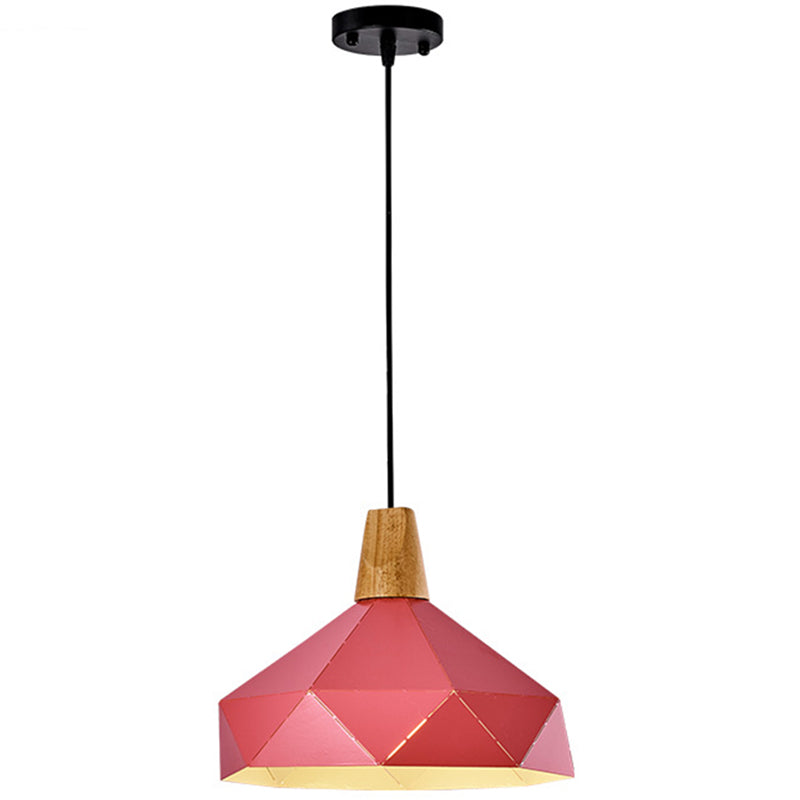 Diamond Dining Room Drop Pendant Modern Style Metal 1 Light Hanging Ceiling Light Pink 12.5" Clearhalo 'Art Deco Pendants' 'Black' 'Cast Iron' 'Ceiling Lights' 'Ceramic' 'Crystal' 'Industrial Pendants' 'Industrial' 'Metal' 'Middle Century Pendants' 'Pendant Lights' 'Pendants' 'Rustic Pendants' 'Tiffany' Lighting' 2579991