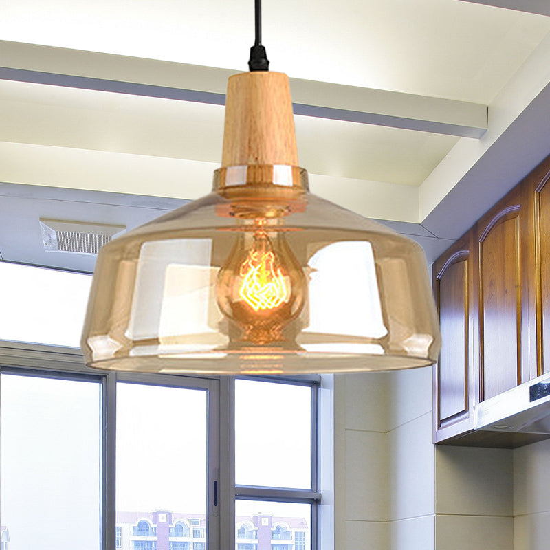Modern 1 Light Pendant Lamp Amber Glass Shade Barn/Disc/Trifle Hanging Light Kit, 5.5"/7.5"/13" Wide Amber 7.5" Clearhalo 'Ceiling Lights' 'Chandeliers' 'Glass shade' 'Glass' 'Modern Pendants' 'Modern' 'Pendant Lights' 'Pendants' Lighting' 258416