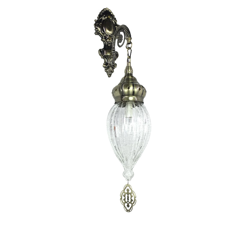Traditional Teardrop Sconce Black/White/Light Blue Glass 1 Head Wall Mounted Lamp with Carved Metal Arm Clearhalo 'Wall Lamps & Sconces' 'Wall Lights' Lighting' 258625