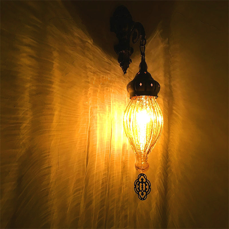 Traditional Teardrop Sconce Black/White/Light Blue Glass 1 Head Wall Mounted Lamp with Carved Metal Arm Gold Clearhalo 'Wall Lamps & Sconces' 'Wall Lights' Lighting' 258626