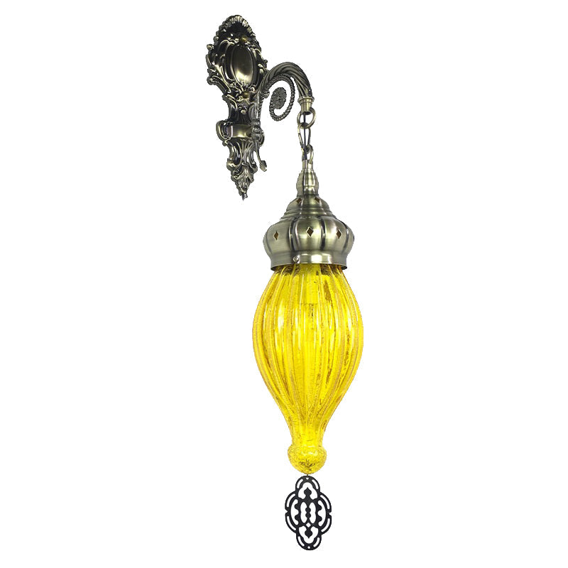 Traditional Teardrop Sconce Black/White/Light Blue Glass 1 Head Wall Mounted Lamp with Carved Metal Arm Clearhalo 'Wall Lamps & Sconces' 'Wall Lights' Lighting' 258627