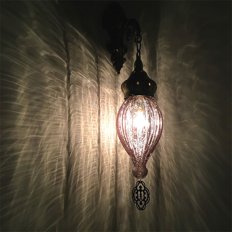 Traditional Teardrop Sconce Black/White/Light Blue Glass 1 Head Wall Mounted Lamp with Carved Metal Arm Black Clearhalo 'Wall Lamps & Sconces' 'Wall Lights' Lighting' 258637