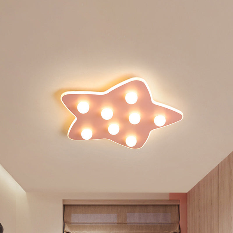 Blue/Pink/White Star Flush Ceiling Light Modern Metal 8 Bulbs Flush Lighting for Children Room Clearhalo 'Ceiling Lights' 'Close To Ceiling Lights' 'Close to ceiling' 'Flush mount' Lighting' 258695