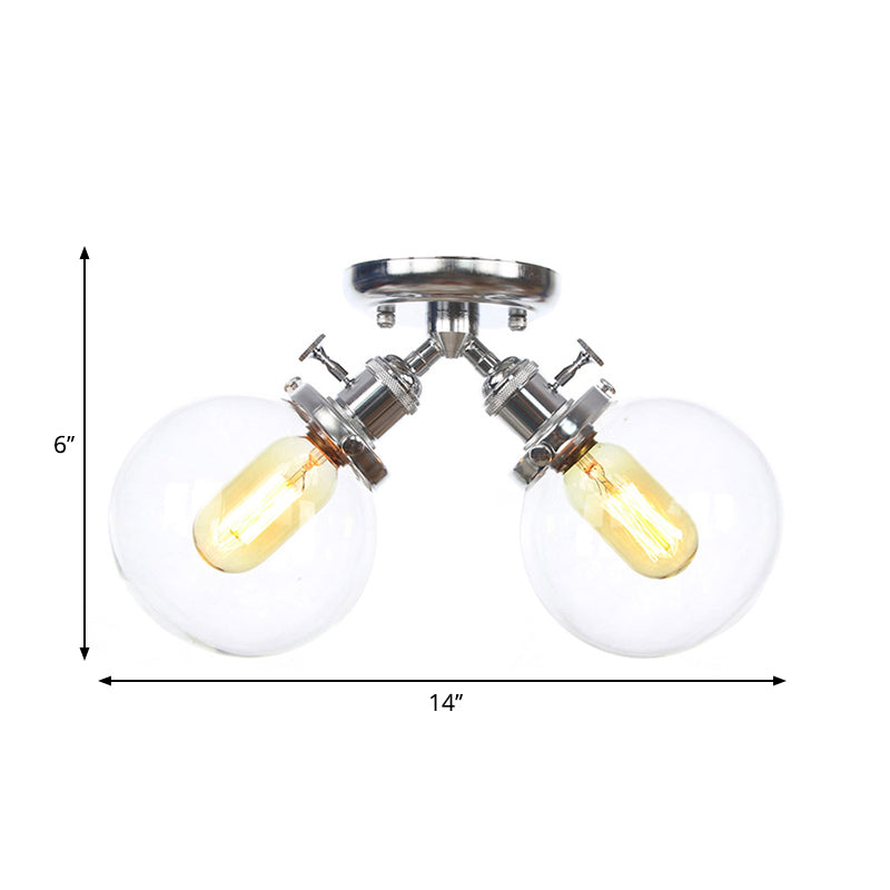 Global Restaurant Semi Flush Light Metal and Amber/Clear Glass 2 Heads Farmhouse Style Ceiling Lamp in Black/Bronze Clearhalo 'Ceiling Lights' 'Close To Ceiling Lights' 'Close to ceiling' 'Semi-flushmount' Lighting' 258780