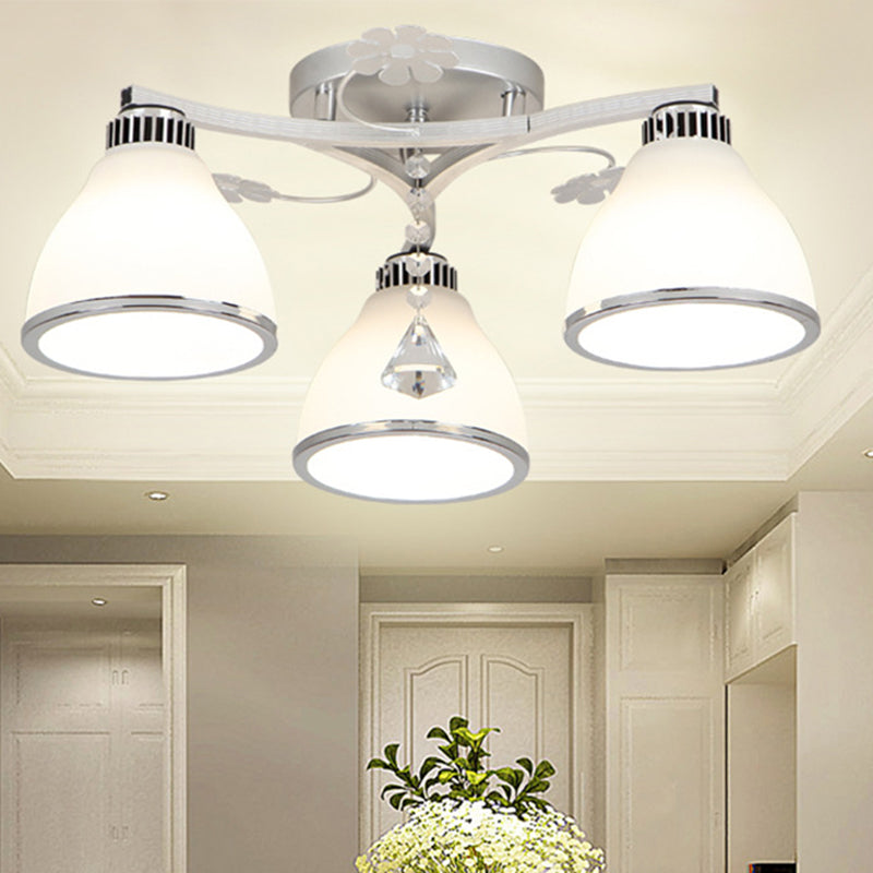 Spherical Semi Flush Mount Ceiling Light Modernist White Glass Ceiling Light Fixture for Bedroom 3 White Cone Clearhalo 'Ceiling Lights' 'Close To Ceiling Lights' 'Close to ceiling' 'Semi-flushmount' Lighting' 2588400