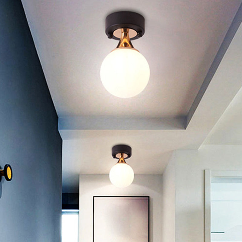Ball Semi Flush Light Fixtures Contemporary Milk Glass Ceiling Mounted Light for Hallway Clearhalo 'Ceiling Lights' 'Close To Ceiling Lights' 'Close to ceiling' 'Semi-flushmount' Lighting' 2588421