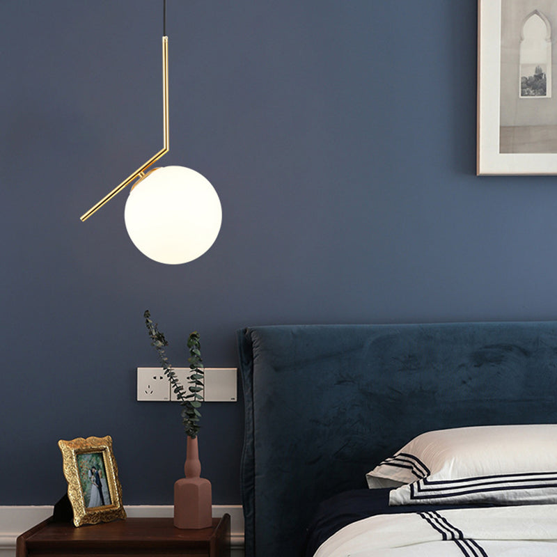 Mid-Century Design Globe Hanging Lamp Opal Frosted Glass Shade 1 Light Pendant Light Clearhalo 'Ceiling Lights' 'Modern Pendants' 'Modern' 'Pendant Lights' 'Pendants' Lighting' 2588555