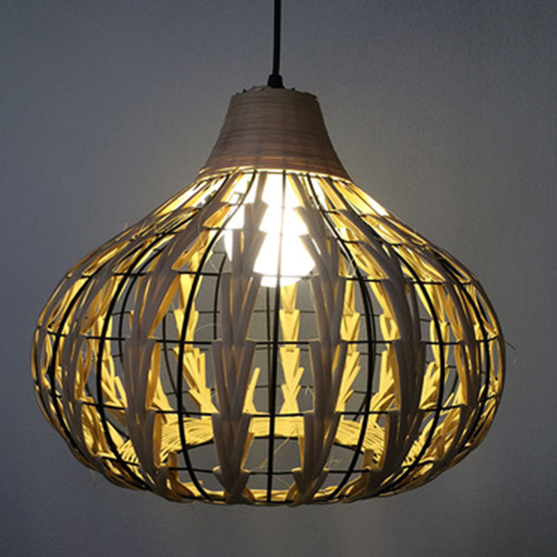 1 Light Teardrop Pendant Lamp Rustic Ribbed Rattan Hanging Lamp for Dining Room Table Clearhalo 'Ceiling Lights' 'Pendant Lights' 'Pendants' Lighting' 2588630