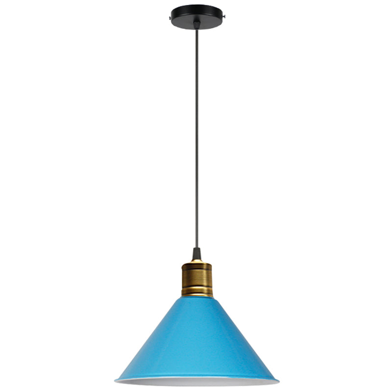 Metal Tapered Hanging Light Nordic Modern Style 1 Light Restaurant Ceiling Pendant Lamp Blue 12" Clearhalo 'Art Deco Pendants' 'Black' 'Cast Iron' 'Ceiling Lights' 'Ceramic' 'Crystal' 'Industrial Pendants' 'Industrial' 'Metal' 'Middle Century Pendants' 'Pendant Lights' 'Pendants' 'Rustic Pendants' 'Tiffany' Lighting' 2588748