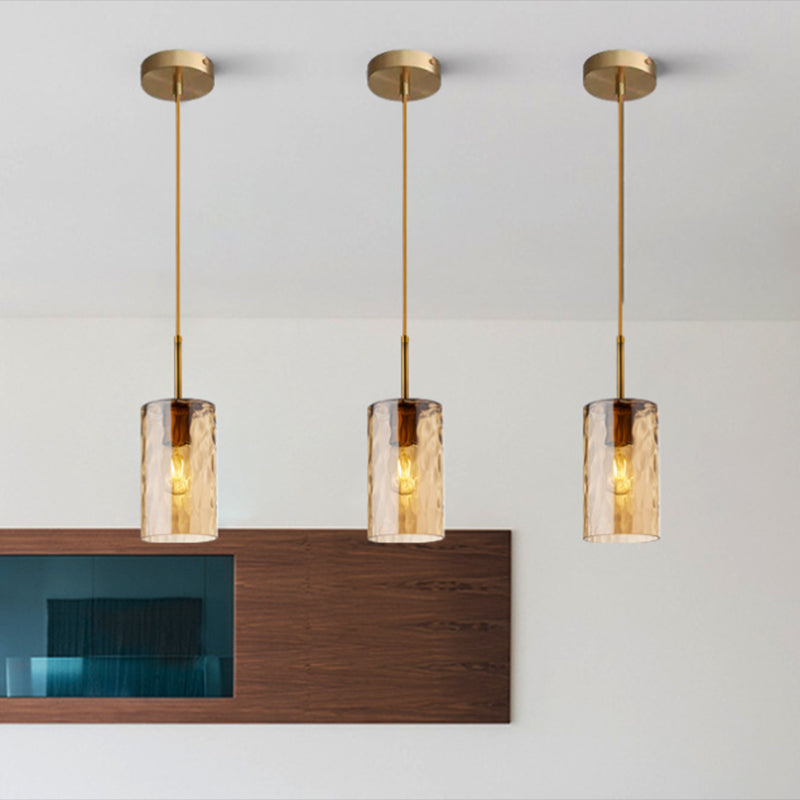 1 Light Cylinder Pendant Lamp Modern Minimalist Ripple Glass Hanging Lamp for Dining Room Clearhalo 'Ceiling Lights' 'Modern Pendants' 'Modern' 'Pendant Lights' 'Pendants' Lighting' 2588825