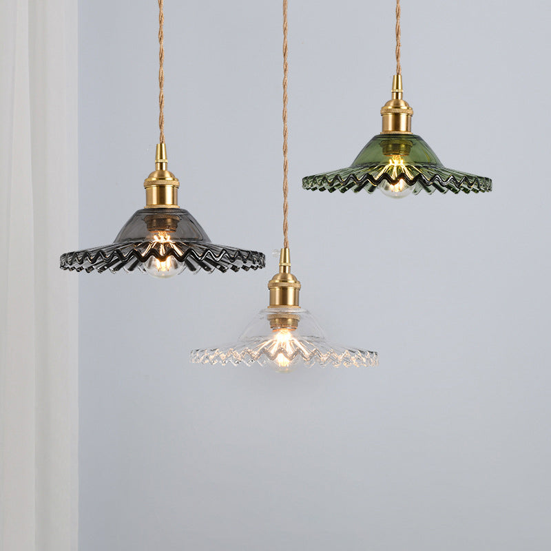 Vintage Industrial Scalloped Edge Pendant Light 1 Light Glass Hanging Light for Living Room Clearhalo 'Ceiling Lights' 'Glass shade' 'Glass' 'Industrial Pendants' 'Industrial' 'Middle Century Pendants' 'Pendant Lights' 'Pendants' 'Tiffany' Lighting' 2588858