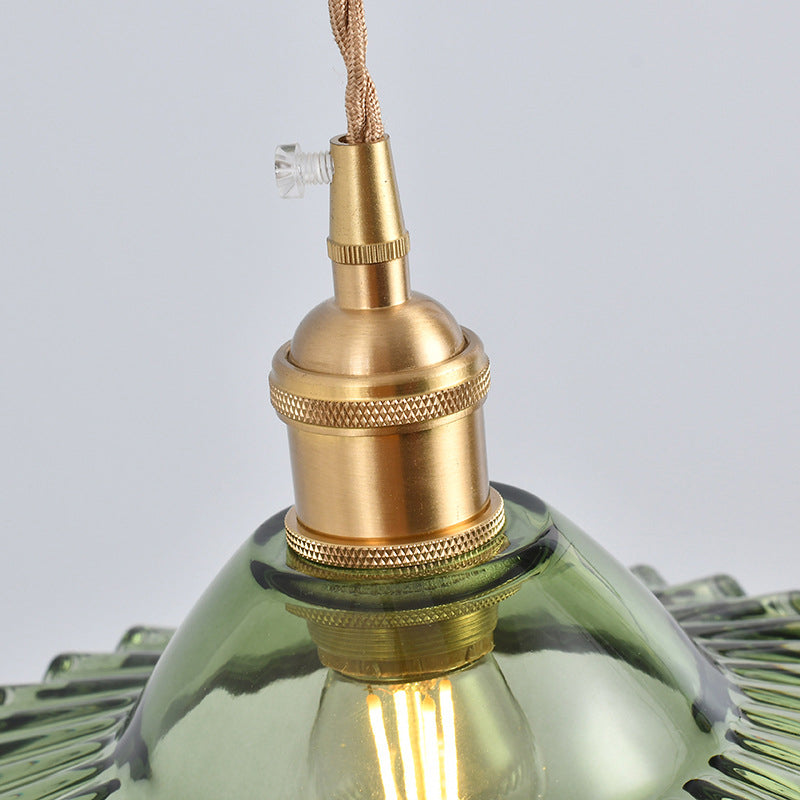 Vintage Industrial Scalloped Edge Pendant Light 1 Light Glass Hanging Light for Living Room Clearhalo 'Ceiling Lights' 'Glass shade' 'Glass' 'Industrial Pendants' 'Industrial' 'Middle Century Pendants' 'Pendant Lights' 'Pendants' 'Tiffany' Lighting' 2588864