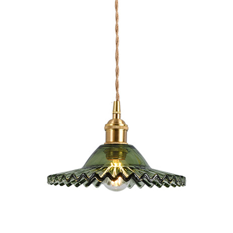 Vintage Industrial Scalloped Edge Pendant Light 1 Light Glass Hanging Light for Living Room Clearhalo 'Ceiling Lights' 'Glass shade' 'Glass' 'Industrial Pendants' 'Industrial' 'Middle Century Pendants' 'Pendant Lights' 'Pendants' 'Tiffany' Lighting' 2588865