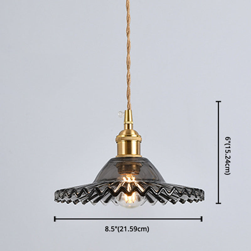 Vintage Industrial Scalloped Edge Pendant Light 1 Light Glass Hanging Light for Living Room Clearhalo 'Ceiling Lights' 'Glass shade' 'Glass' 'Industrial Pendants' 'Industrial' 'Middle Century Pendants' 'Pendant Lights' 'Pendants' 'Tiffany' Lighting' 2588868