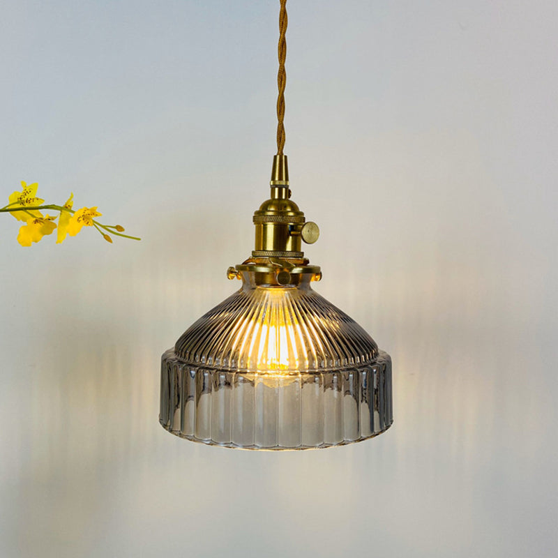 Retro Industrial 1 Light Pendant Lamp Prismatic Glass Barn Pendant Lighting for Living Room Clearhalo 'Ceiling Lights' 'Glass shade' 'Glass' 'Industrial Pendants' 'Industrial' 'Middle Century Pendants' 'Pendant Lights' 'Pendants' 'Tiffany' Lighting' 2588949