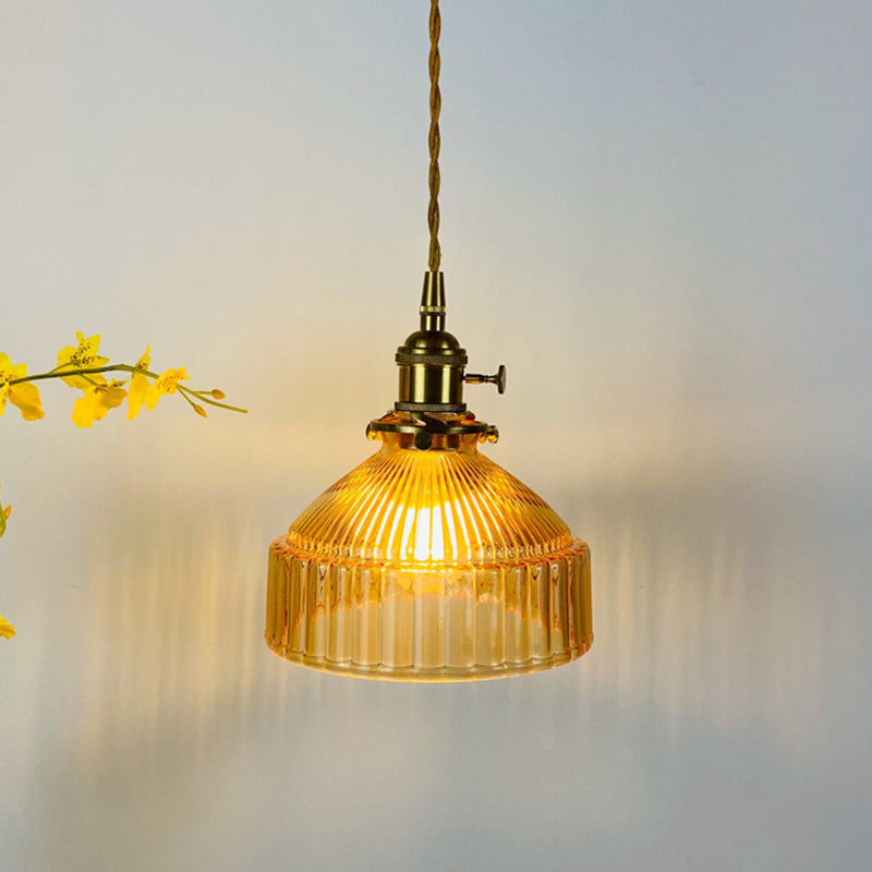 Retro Industrial 1 Light Pendant Lamp Prismatic Glass Barn Pendant Lighting for Living Room Clearhalo 'Ceiling Lights' 'Glass shade' 'Glass' 'Industrial Pendants' 'Industrial' 'Middle Century Pendants' 'Pendant Lights' 'Pendants' 'Tiffany' Lighting' 2588951