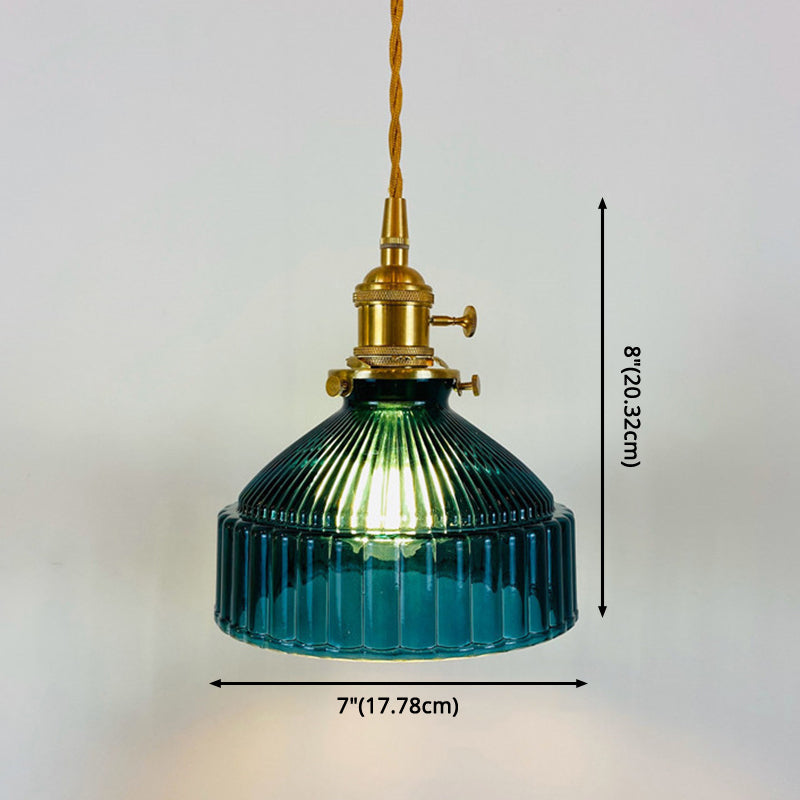 Retro Industrial 1 Light Pendant Lamp Prismatic Glass Barn Pendant Lighting for Living Room Clearhalo 'Ceiling Lights' 'Glass shade' 'Glass' 'Industrial Pendants' 'Industrial' 'Middle Century Pendants' 'Pendant Lights' 'Pendants' 'Tiffany' Lighting' 2588955