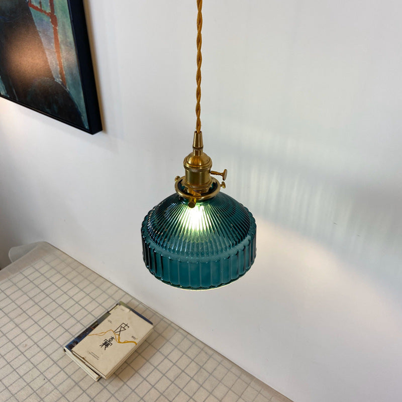 Retro Industrial 1 Light Pendant Lamp Prismatic Glass Barn Pendant Lighting for Living Room Clearhalo 'Ceiling Lights' 'Glass shade' 'Glass' 'Industrial Pendants' 'Industrial' 'Middle Century Pendants' 'Pendant Lights' 'Pendants' 'Tiffany' Lighting' 2588959