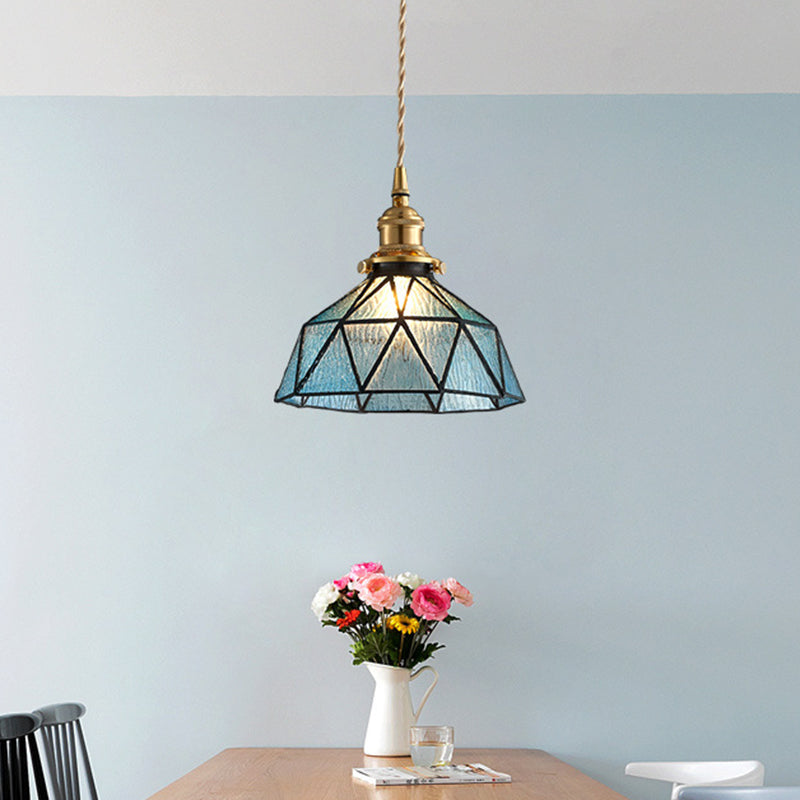 Icy Clear Glass Hanging Lamp Geometric Pattern Bowl Tiffany-Style Pendant Light Fixture Clearhalo 'Ceiling Lights' 'Glass shade' 'Glass' 'Modern Pendants' 'Modern' 'Pendant Lights' 'Pendants' Lighting' 2589064