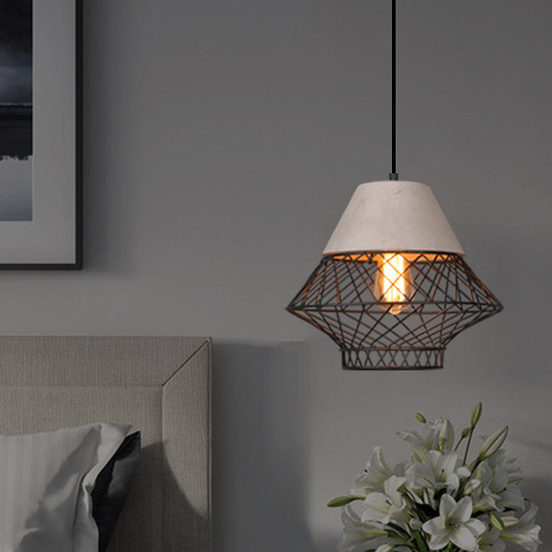 Wire Cage Shade Pendant Lighting Urban Retro 1 Light Restaurant Hanging Lamp with Cement Top Clearhalo 'Ceiling Lights' 'Industrial Pendants' 'Industrial' 'Middle Century Pendants' 'Pendant Lights' 'Pendants' 'Tiffany' Lighting' 2589086