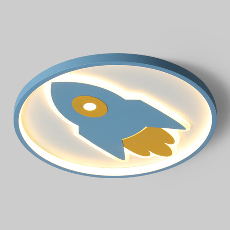 Rocket Flush Mount Ceiling Light Cartoon Metal Ceiling Light Fixtures for Bedroom Blue Clearhalo 'Ceiling Lights' 'Close To Ceiling Lights' 'Close to ceiling' 'Flush mount' Lighting' 2589382