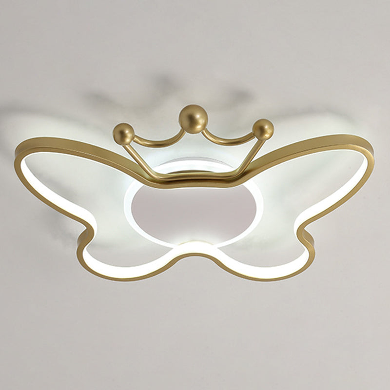 Butterfly Semi Flush Ceiling Lights Cartoon Aluminum Ceiling Mount Chandelier for Children Bedroom Gold White Clearhalo 'Ceiling Lights' 'Close To Ceiling Lights' 'Close to ceiling' 'Semi-flushmount' Lighting' 2589412