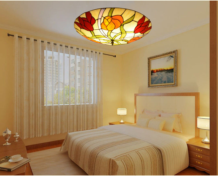 Flower Flush Mount Light Fixtures Multicolored Stained Glass Tiffany-Style Ceiling Lights Flush Mount Clearhalo 'Ceiling Lights' 'Close To Ceiling Lights' 'Close to ceiling' 'Flush mount' Lighting' 2589450