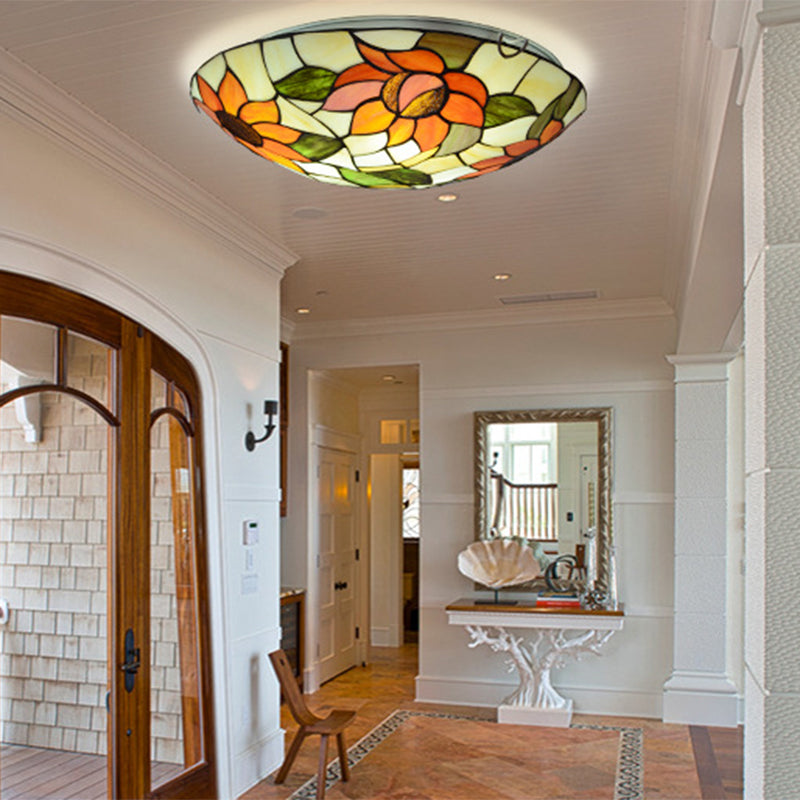 Sunflower Flush Mount Lighting Stained Glass Tiffany Flush Ceiling Light Fixtures Clearhalo 'Ceiling Lights' 'Close To Ceiling Lights' 'Close to ceiling' 'Flush mount' Lighting' 2589568