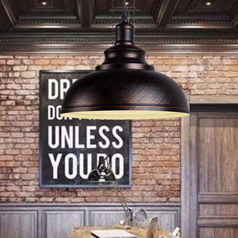 Black/Gray 1 Bulb Hanging Fixture Retro Metal Dome Shade Ceiling Pendant with Adjustable Cord, 12"/14"/16" W Bronze Clearhalo 'Art Deco Pendants' 'Black' 'Cast Iron' 'Ceiling Lights' 'Ceramic' 'Crystal' 'Industrial Pendants' 'Industrial' 'Metal' 'Middle Century Pendants' 'Pendant Lights' 'Pendants' 'Rustic Pendants' 'Tiffany' Lighting' 2590
