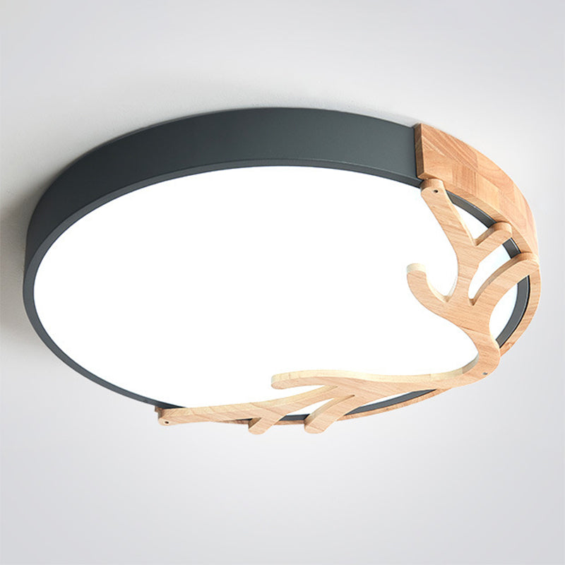 Round Flush Mount Light 1 Light Metal Nordic Flush Mount Spotlight with Antlers Decoration Clearhalo 'Ceiling Lights' 'Close To Ceiling Lights' 'Close to ceiling' 'Flush mount' Lighting' 2590558