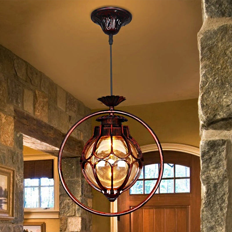 Industrial Global/Ring Hanging Light Cognac Glass Shade Kitchen Pendant Lighting in Copper with 23.5" Adjustable Chain Copper Circle Clearhalo 'Art Deco Pendants' 'Cast Iron' 'Ceiling Lights' 'Ceramic' 'Crystal' 'Industrial Pendants' 'Industrial' 'Metal' 'Middle Century Pendants' 'Pendant Lights' 'Pendants' 'Tiffany' Lighting' 259060