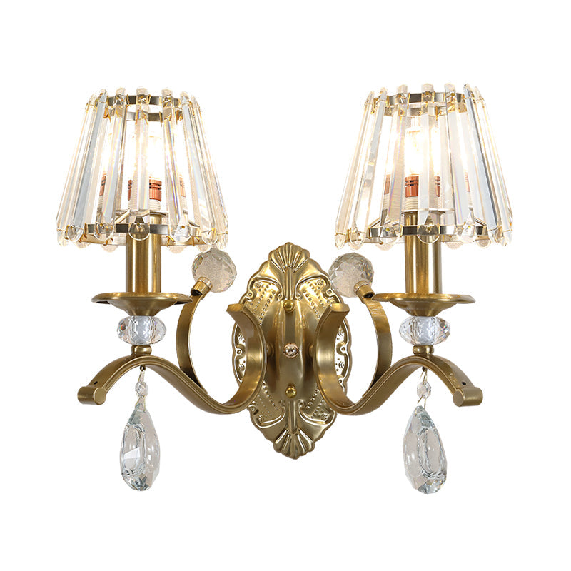 1/2 Heads Cone Wall Sconce Light Traditional Vintage Wall Lighting in Brass for Living Room Clearhalo 'Modern wall lights' 'Modern' 'Wall Lamps & Sconces' 'Wall Lights' Lighting' 259070