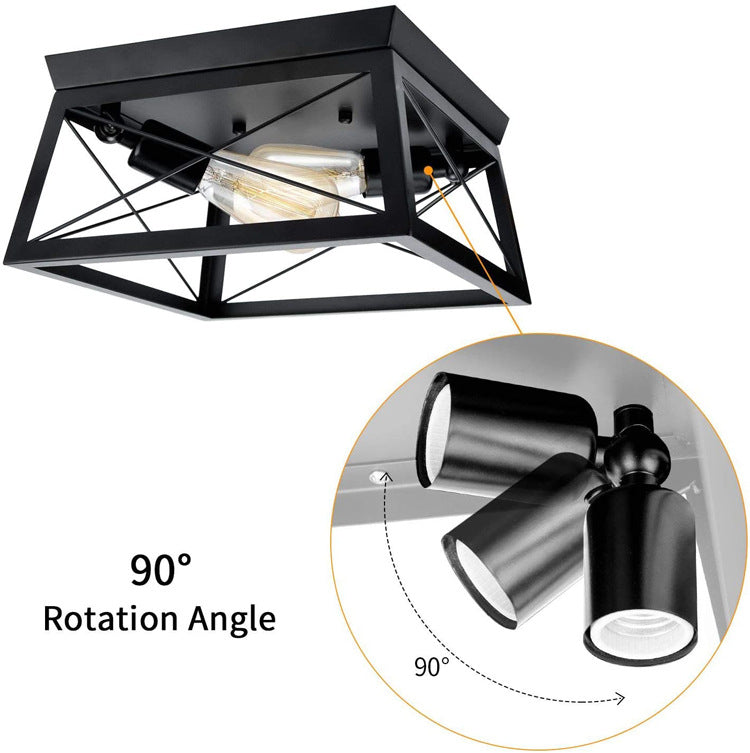 Wrought Iron Retro Industrial Ceiling Light with Iron Frame Lampshade in Black Clearhalo 'Ceiling Lights' 'Close To Ceiling Lights' 'Close to ceiling' 'Flush mount' 'Industrial Flush Mount' Lighting' 2590738