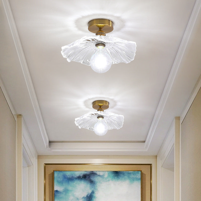 Traditional Clear Glass Ceiling Light Corridor Lighting Fixture with Brass Lamp Holder Clearhalo 'Ceiling Lights' 'Close To Ceiling Lights' 'Close to ceiling' 'Glass shade' 'Glass' 'Island Lights' 'Semi-flushmount' Lighting' 2590747