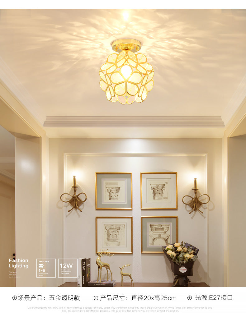 Petal Shape Polyhedron Ceiling Light Antique Colonial Style Flush-mount Lamp in Gold Clearhalo 'Ceiling Lights' 'Close To Ceiling Lights' 'Close to ceiling' 'Semi-flushmount' Lighting' 2590759