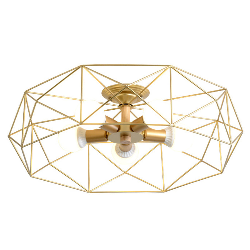 Geometric Flush Mount Ceiling Light Nordic Industrial Style Metal Ceiling Flush Mount for Bedroom Clearhalo 'Ceiling Lights' 'Close To Ceiling Lights' 'Close to ceiling' 'Semi-flushmount' Lighting' 2590790