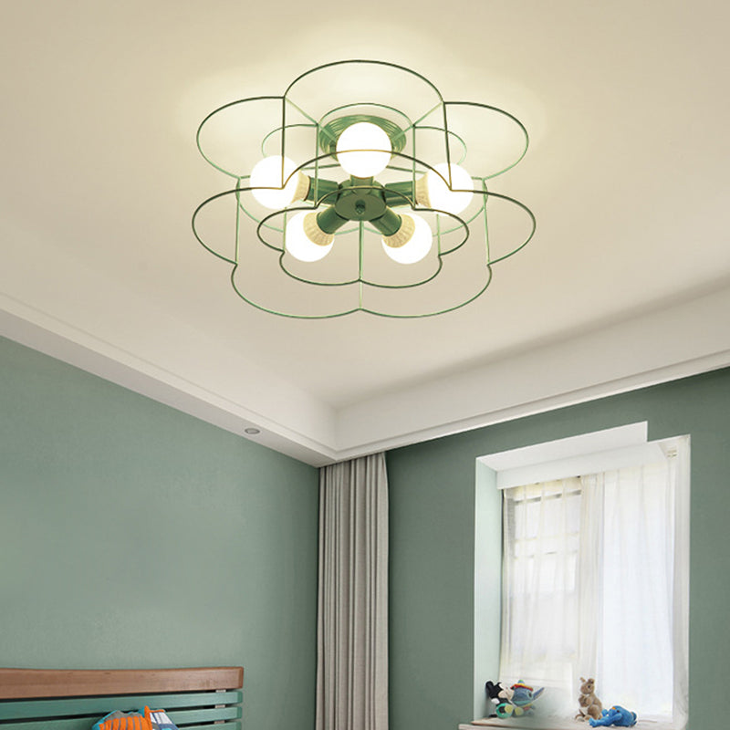 Flower Semi Flush Light Fixtures Retro Industrial Style Metal Ceiling Mounted Light for Bedroom Clearhalo 'Ceiling Lights' 'Close To Ceiling Lights' 'Close to ceiling' 'Semi-flushmount' Lighting' 2590831