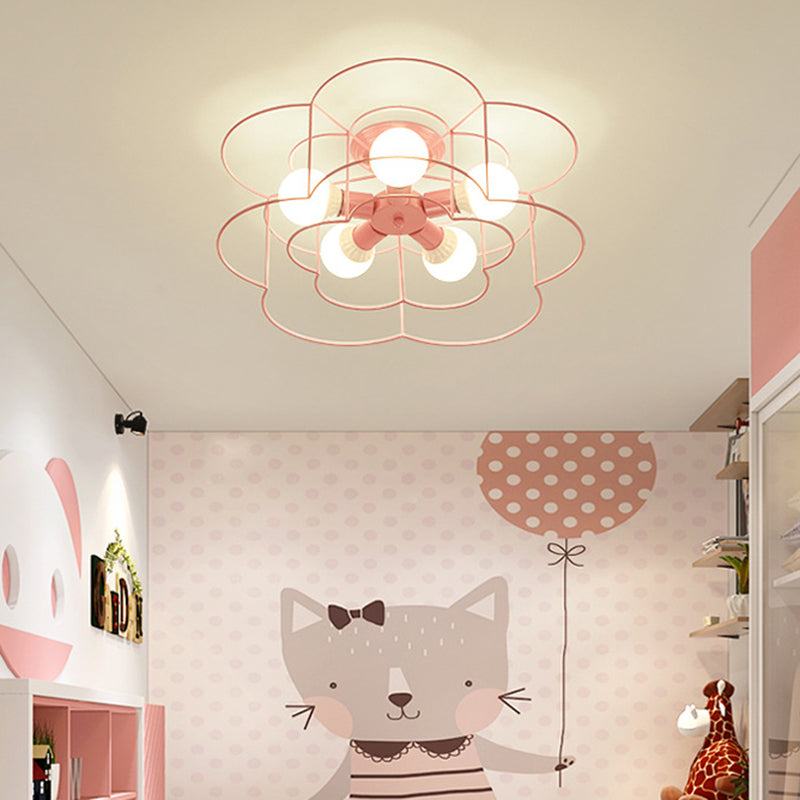 Flower Semi Flush Light Fixtures Retro Industrial Style Metal Ceiling Mounted Light for Bedroom Clearhalo 'Ceiling Lights' 'Close To Ceiling Lights' 'Close to ceiling' 'Semi-flushmount' Lighting' 2590832