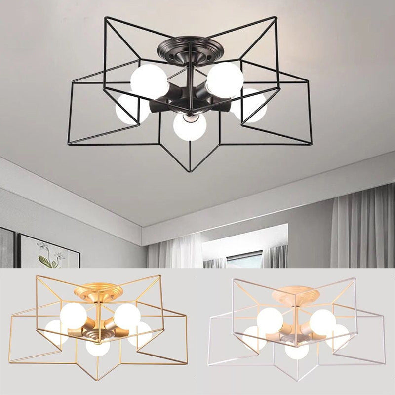 Star Semi Flush Chandelier Industrial Style Metal Ceiling Mount Chandelier for Bedroom Clearhalo 'Ceiling Lights' 'Close To Ceiling Lights' 'Close to ceiling' 'Semi-flushmount' Lighting' 2590837