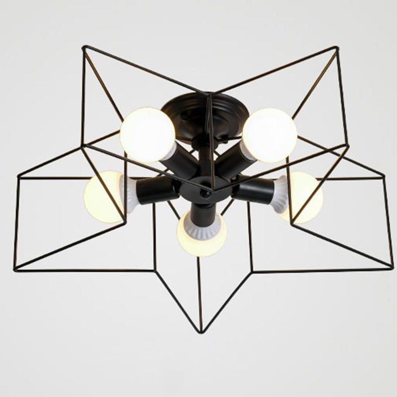 Star Semi Flush Chandelier Industrial Style Metal Ceiling Mount Chandelier for Bedroom Black 21.5" Clearhalo 'Ceiling Lights' 'Close To Ceiling Lights' 'Close to ceiling' 'Semi-flushmount' Lighting' 2590838