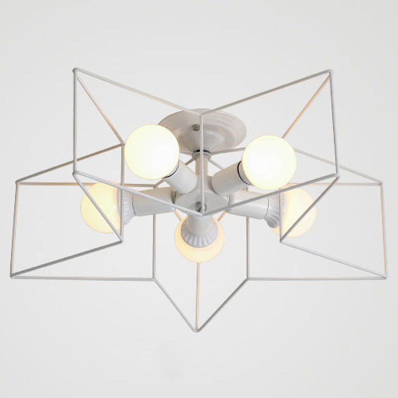 Star Semi Flush Chandelier Industrial Style Metal Ceiling Mount Chandelier for Bedroom White 21.5" Clearhalo 'Ceiling Lights' 'Close To Ceiling Lights' 'Close to ceiling' 'Semi-flushmount' Lighting' 2590841