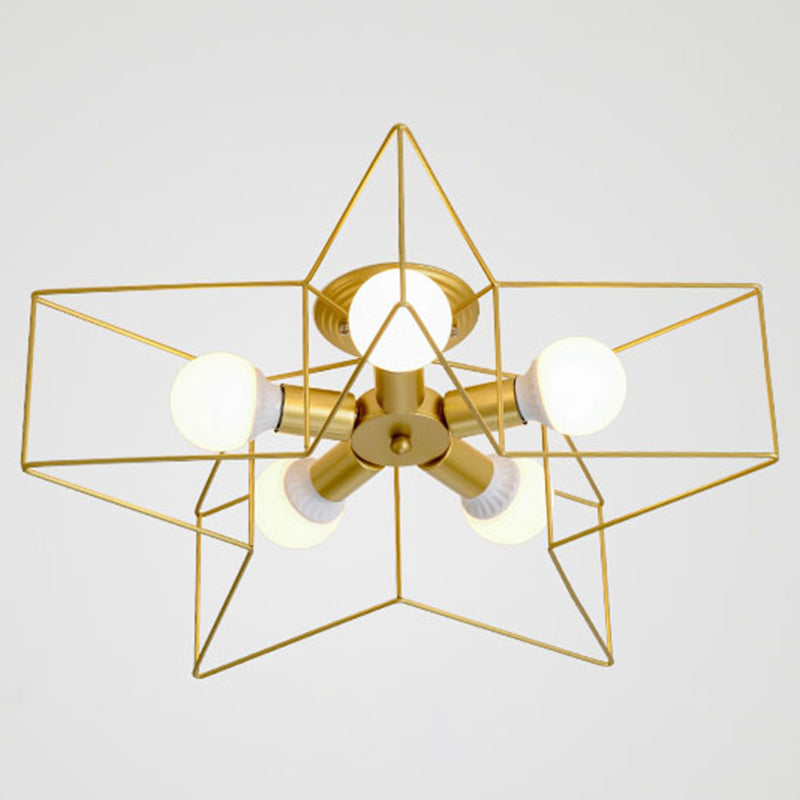 Star Semi Flush Chandelier Industrial Style Metal Ceiling Mount Chandelier for Bedroom Gold 21.5" Clearhalo 'Ceiling Lights' 'Close To Ceiling Lights' 'Close to ceiling' 'Semi-flushmount' Lighting' 2590843