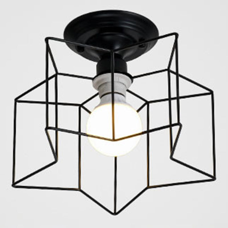 Star Semi Flush Chandelier Industrial Style Metal Ceiling Mount Chandelier for Bedroom Black 10" Clearhalo 'Ceiling Lights' 'Close To Ceiling Lights' 'Close to ceiling' 'Semi-flushmount' Lighting' 2590846
